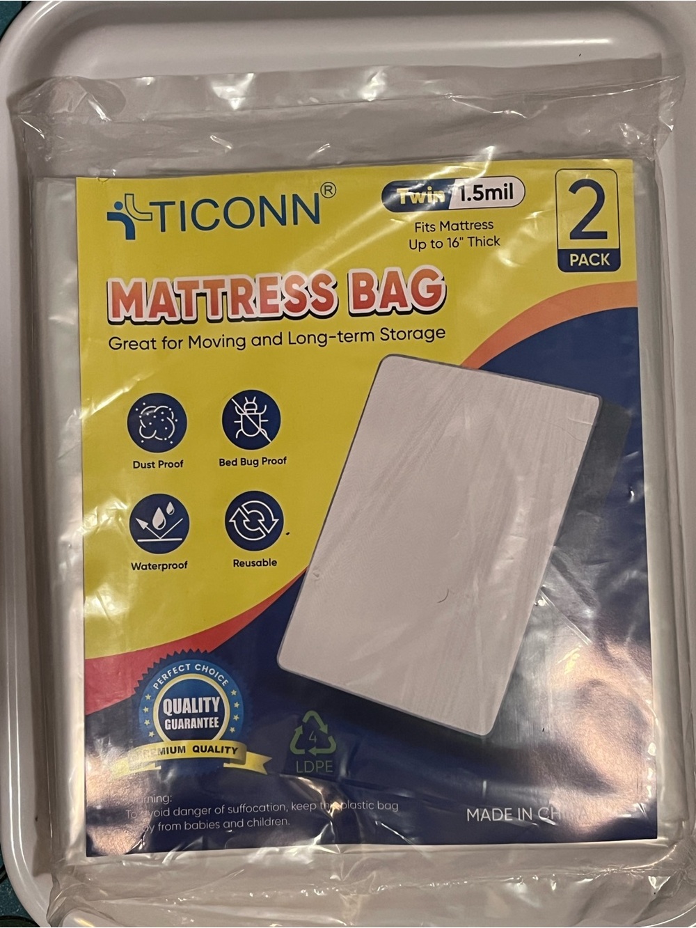 Two (2) Pack - Twin Size Mattress Bags - Moving and Storage